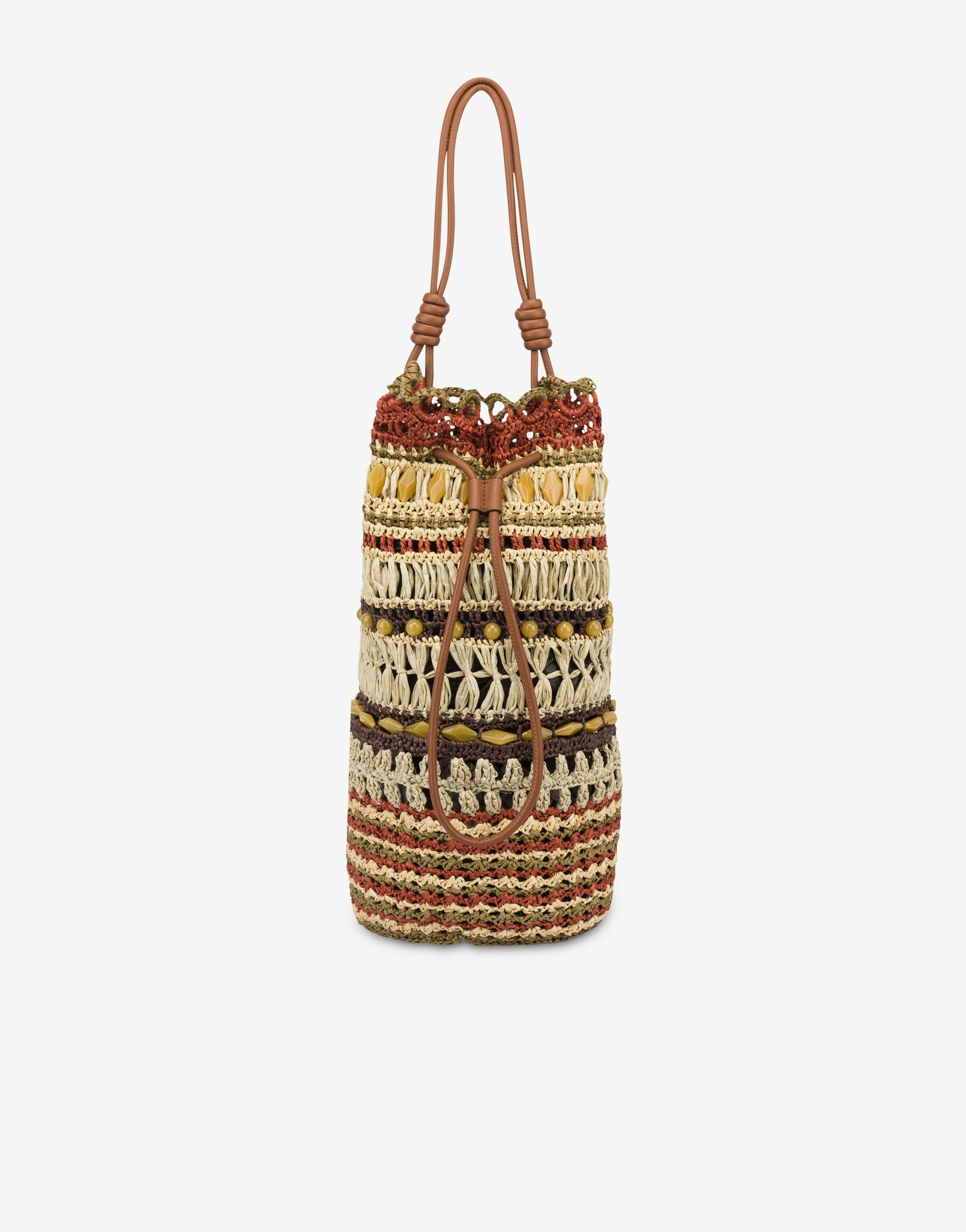 Crochet raffia tapered bucket bag 0