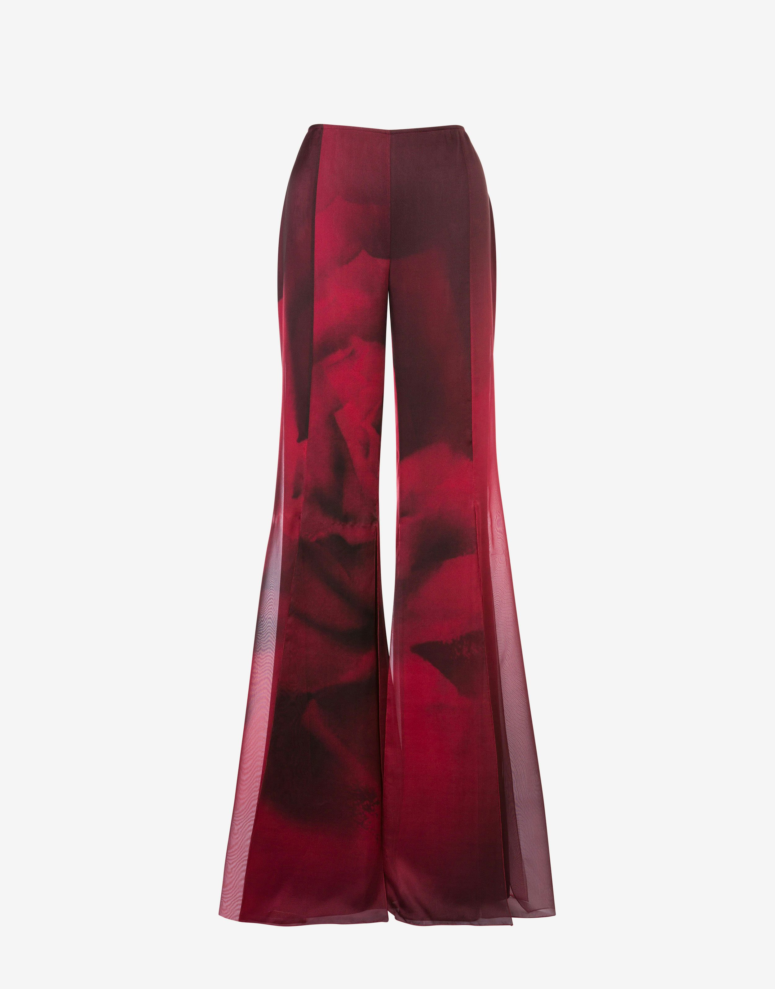 Chiffon trousers with pink print 0