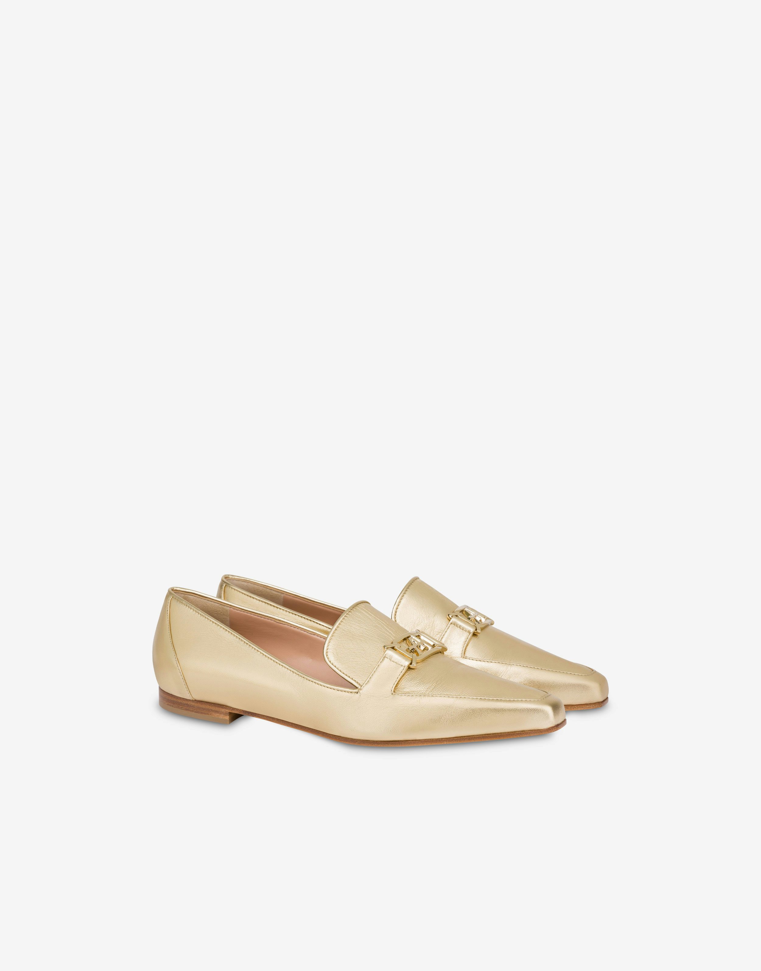 Gold laminated nappa leather loafers 0