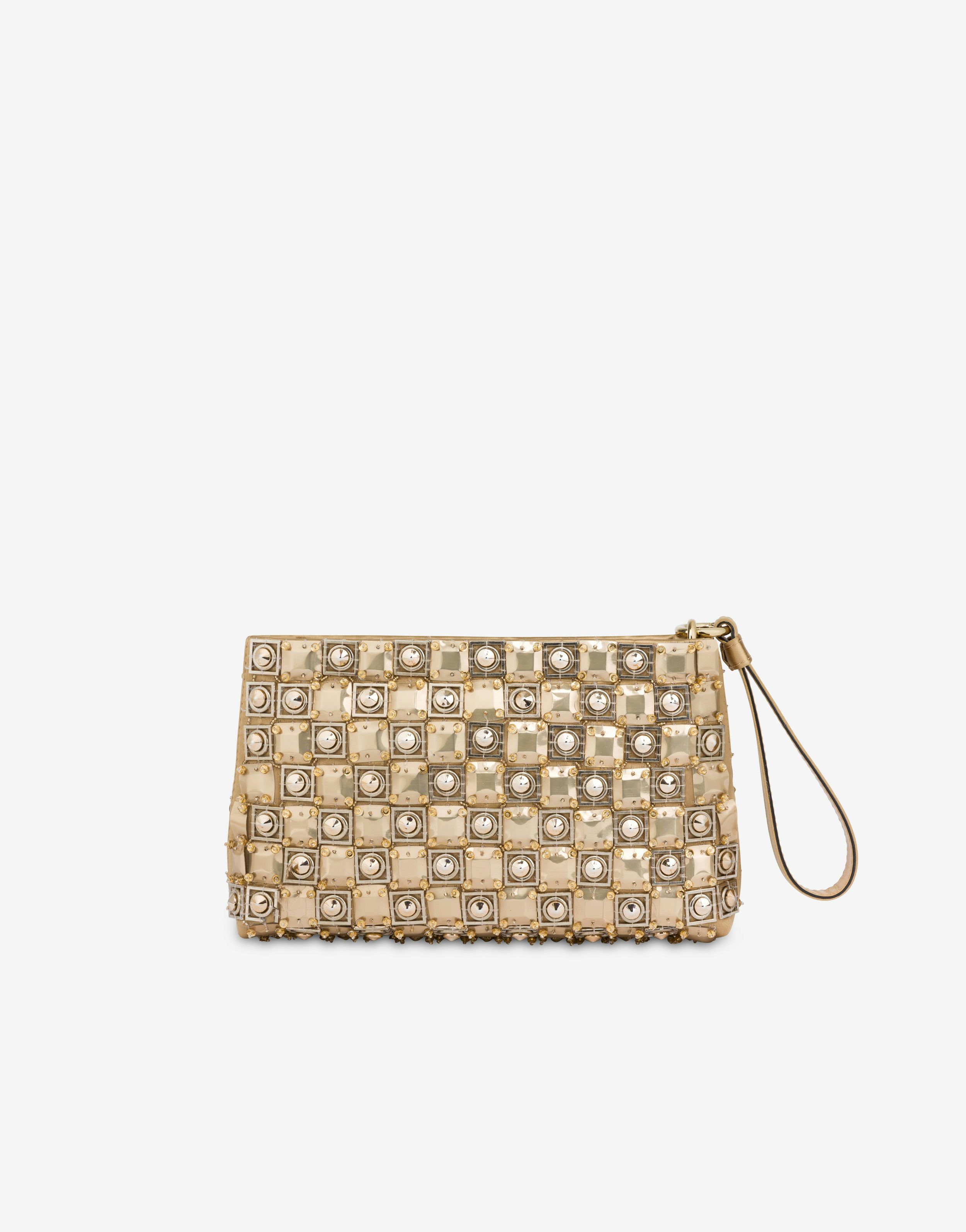 Satin clutch with studs and sequins 0