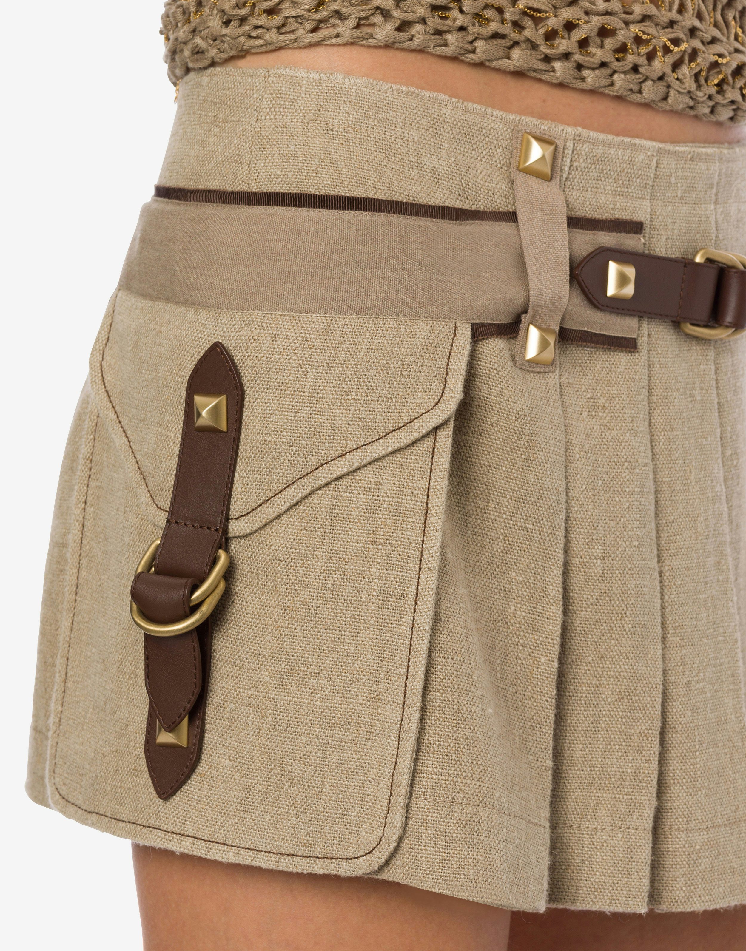 Pleated miniskirt in linen basketweave 5