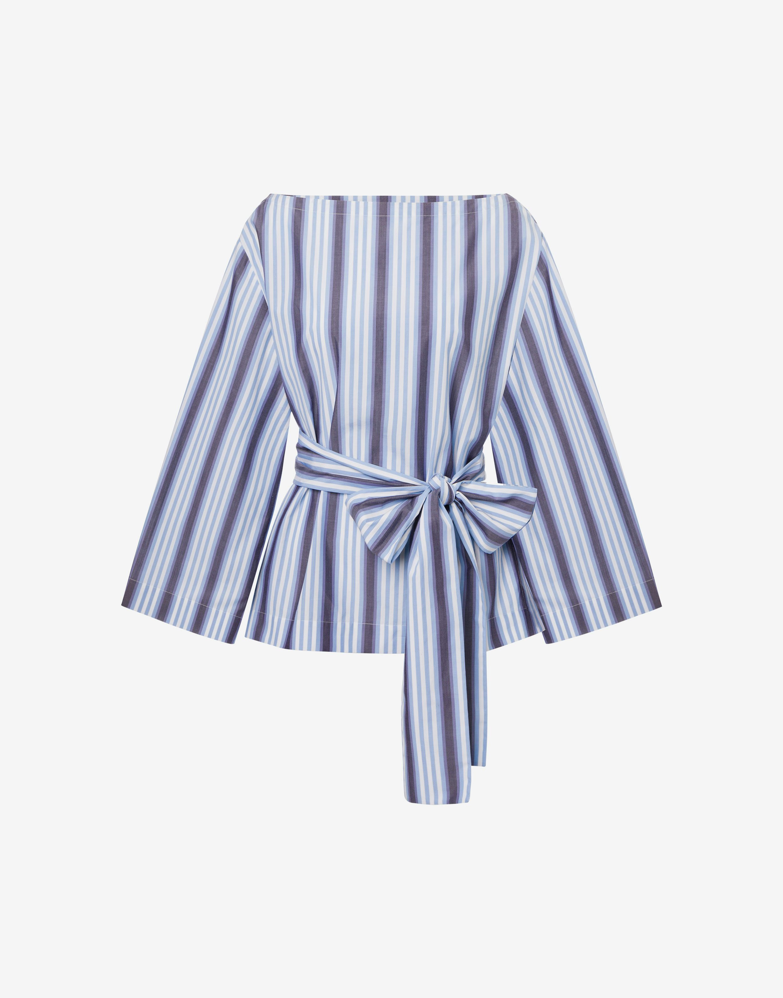 Blouse in striped poplin with sash 0
