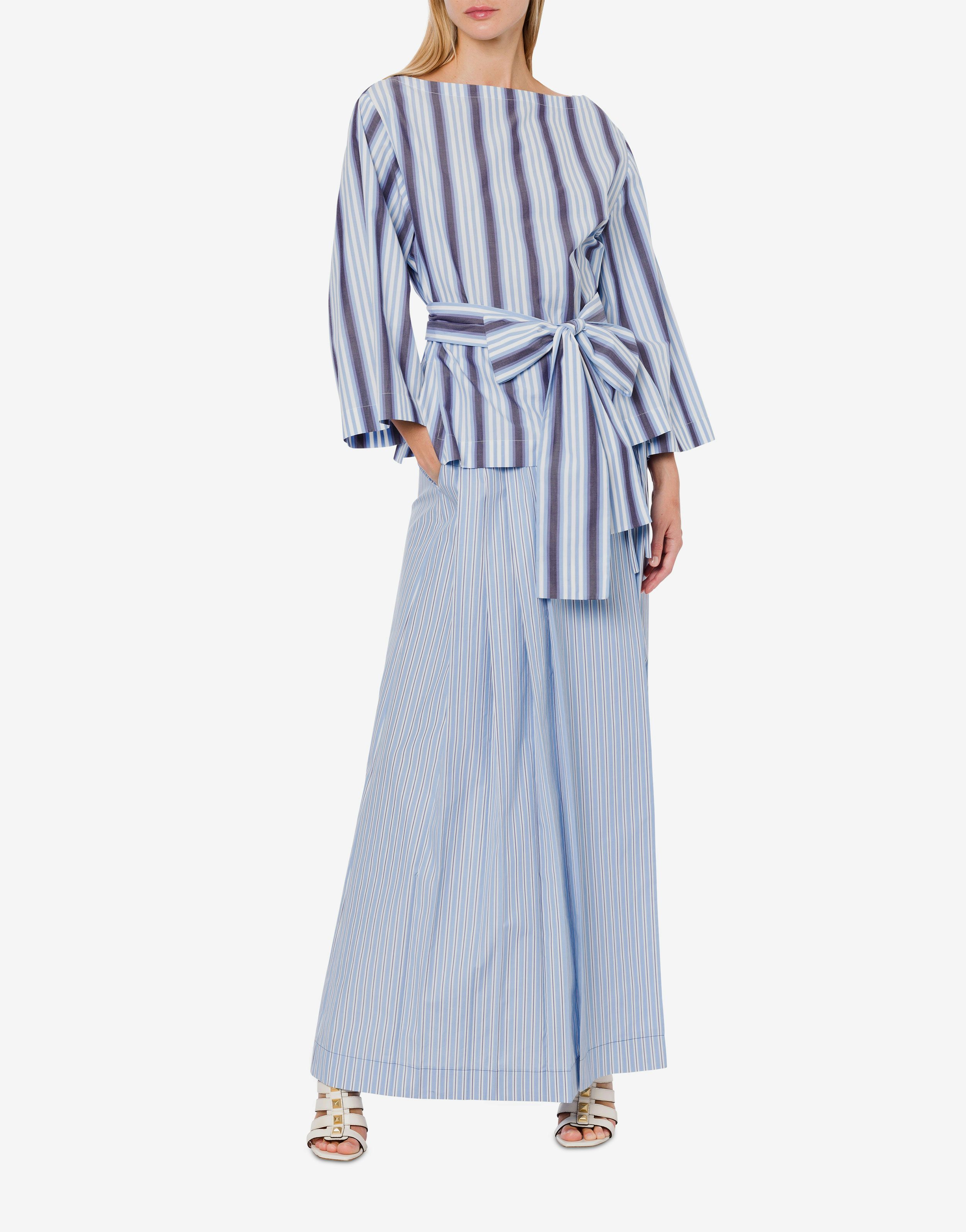 Blouse in striped poplin with sash 1