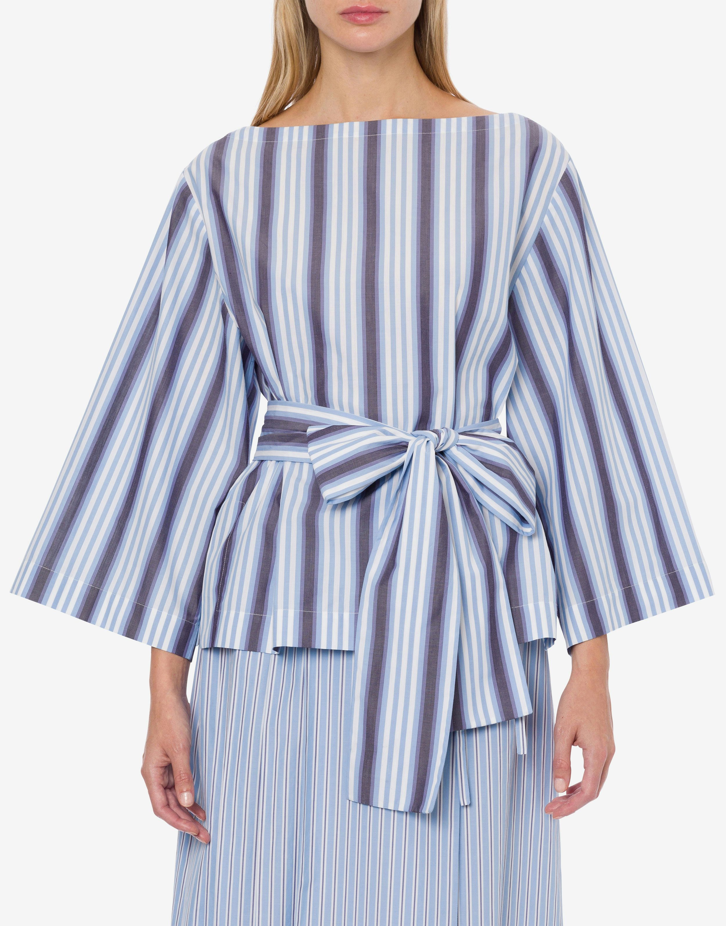 Blouse in striped poplin with sash 2