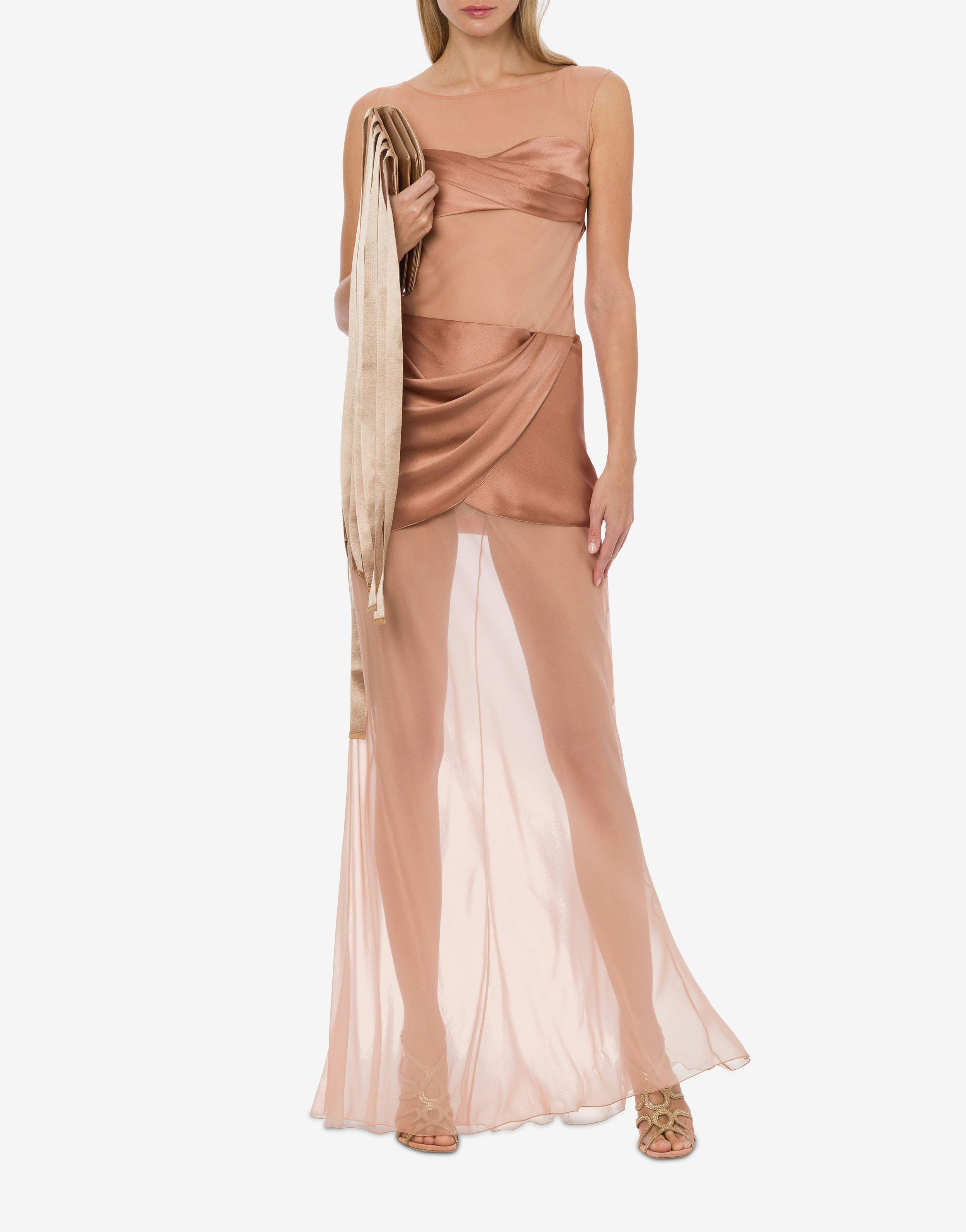 Longuette dress in satin and chiffon 1