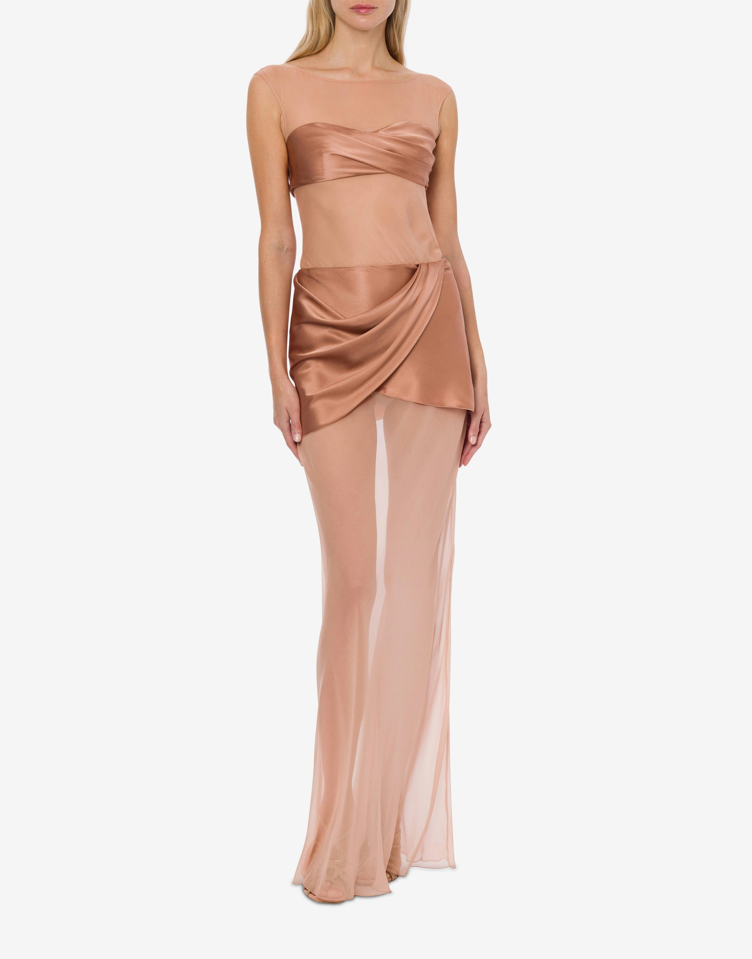 Longuette dress in satin and chiffon 2