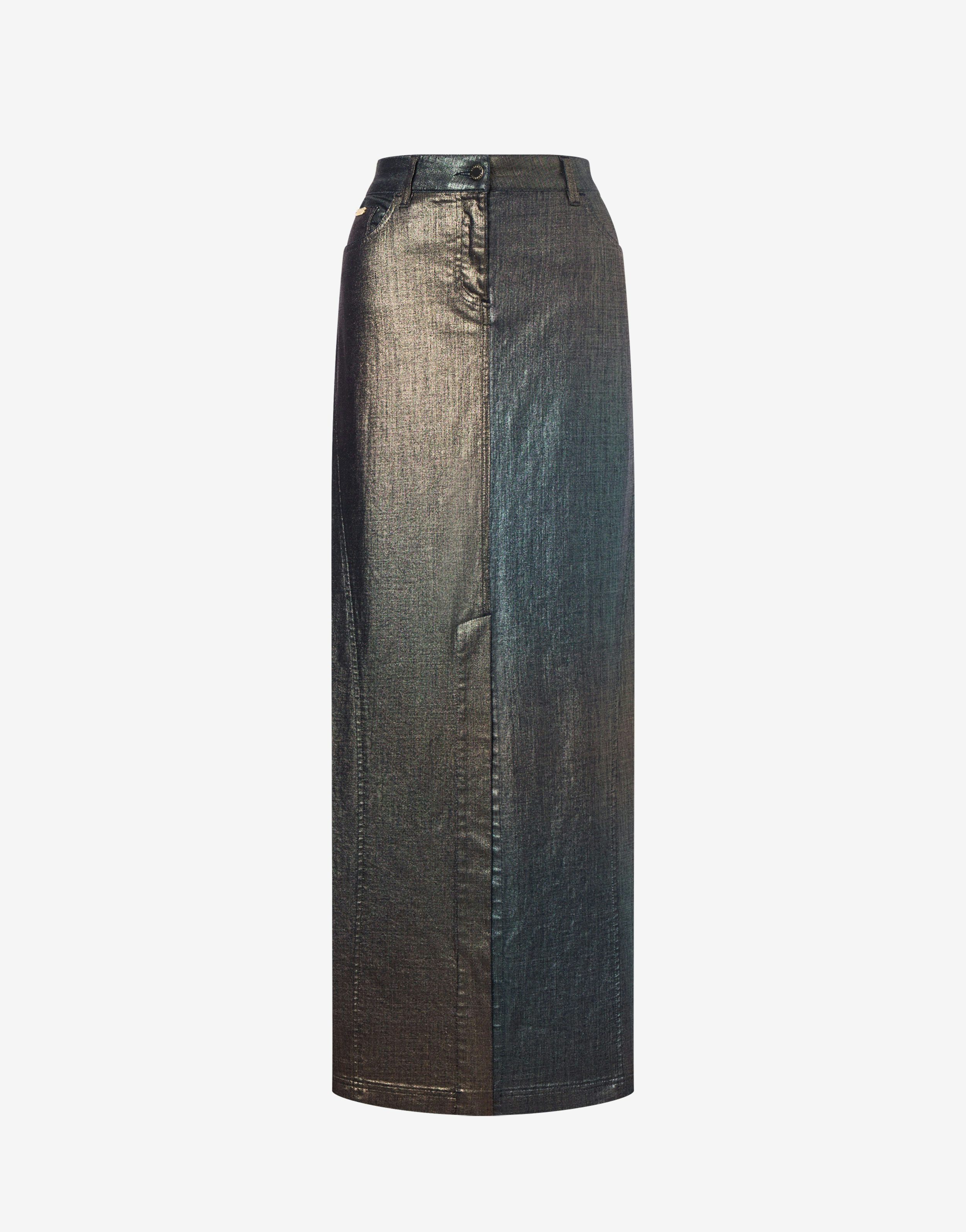 Long skirt in laminated and shaded denim 0