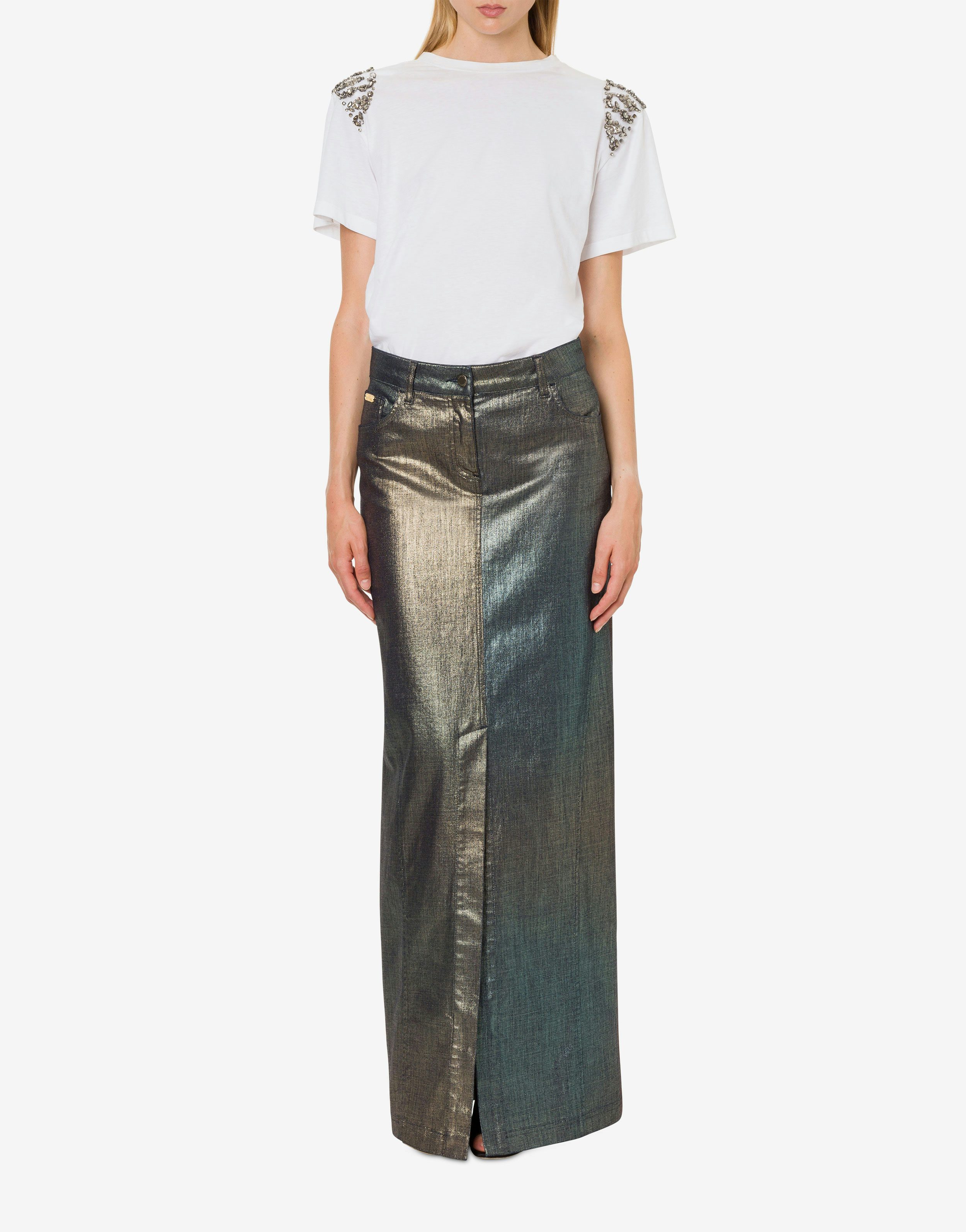 Long skirt in laminated and shaded denim 1