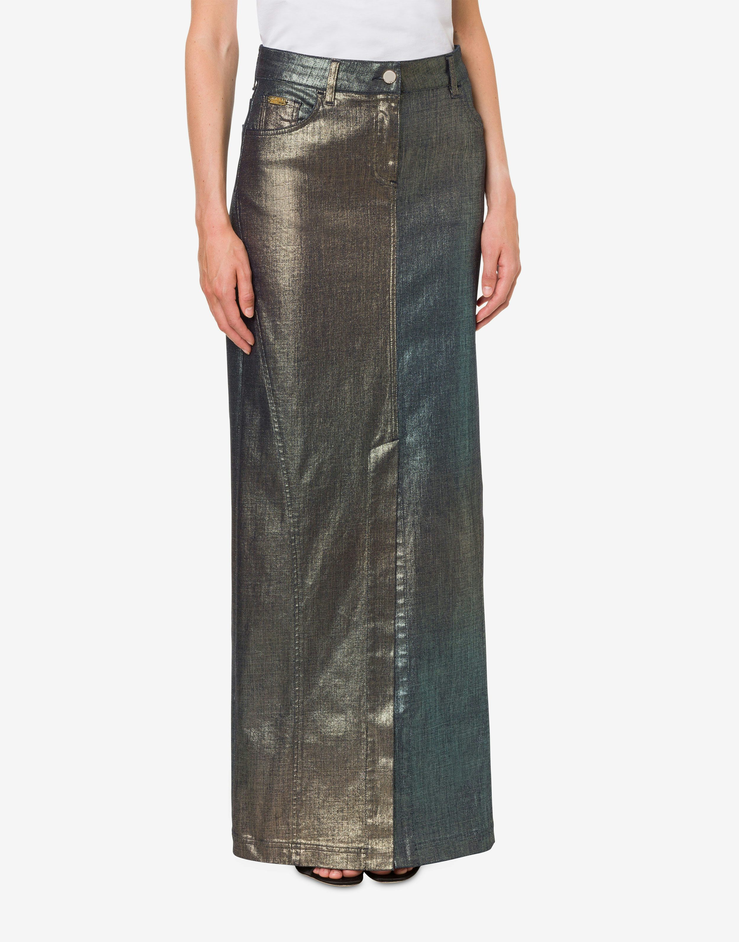 Long skirt in laminated and shaded denim 2