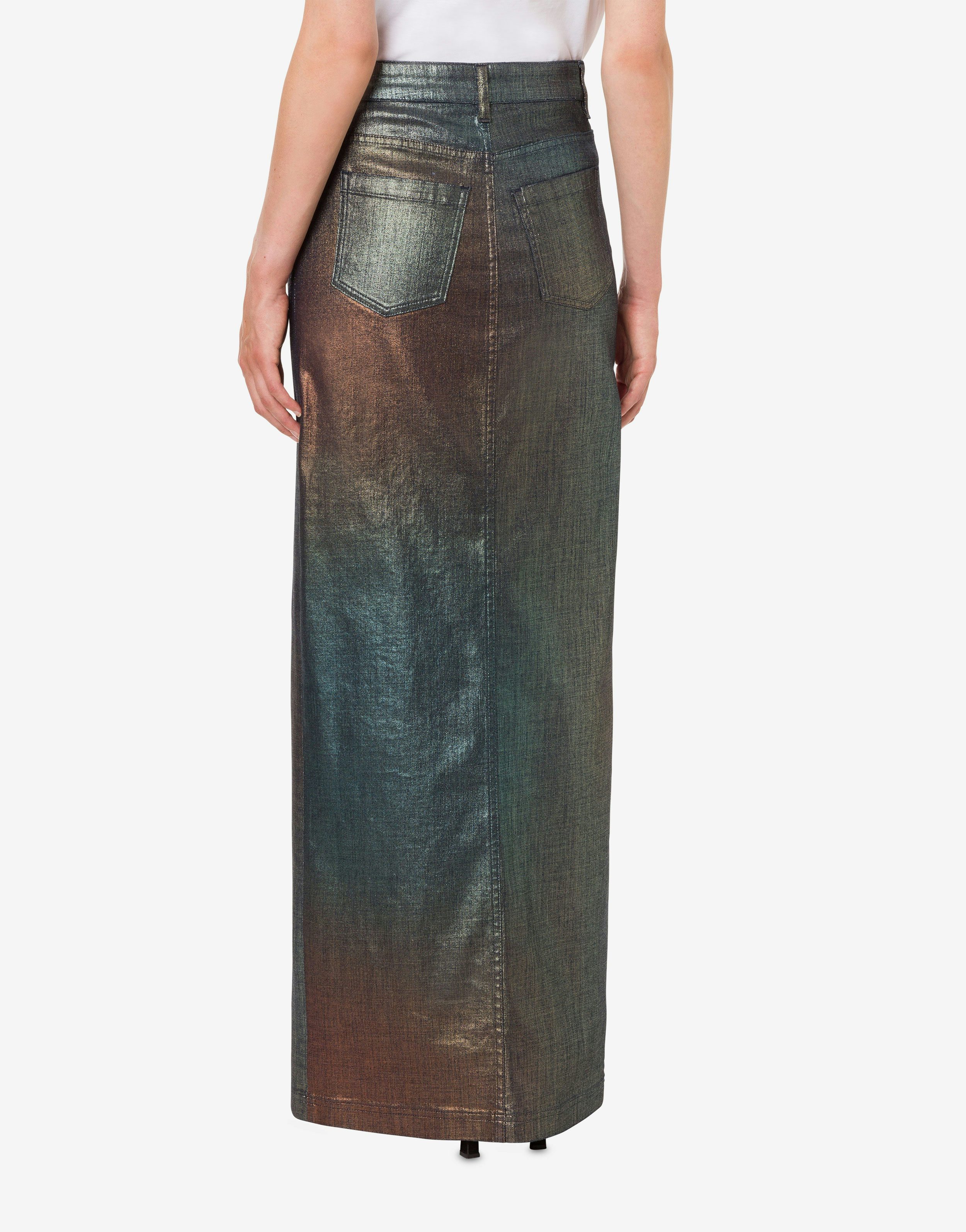 Long skirt in laminated and shaded denim 3