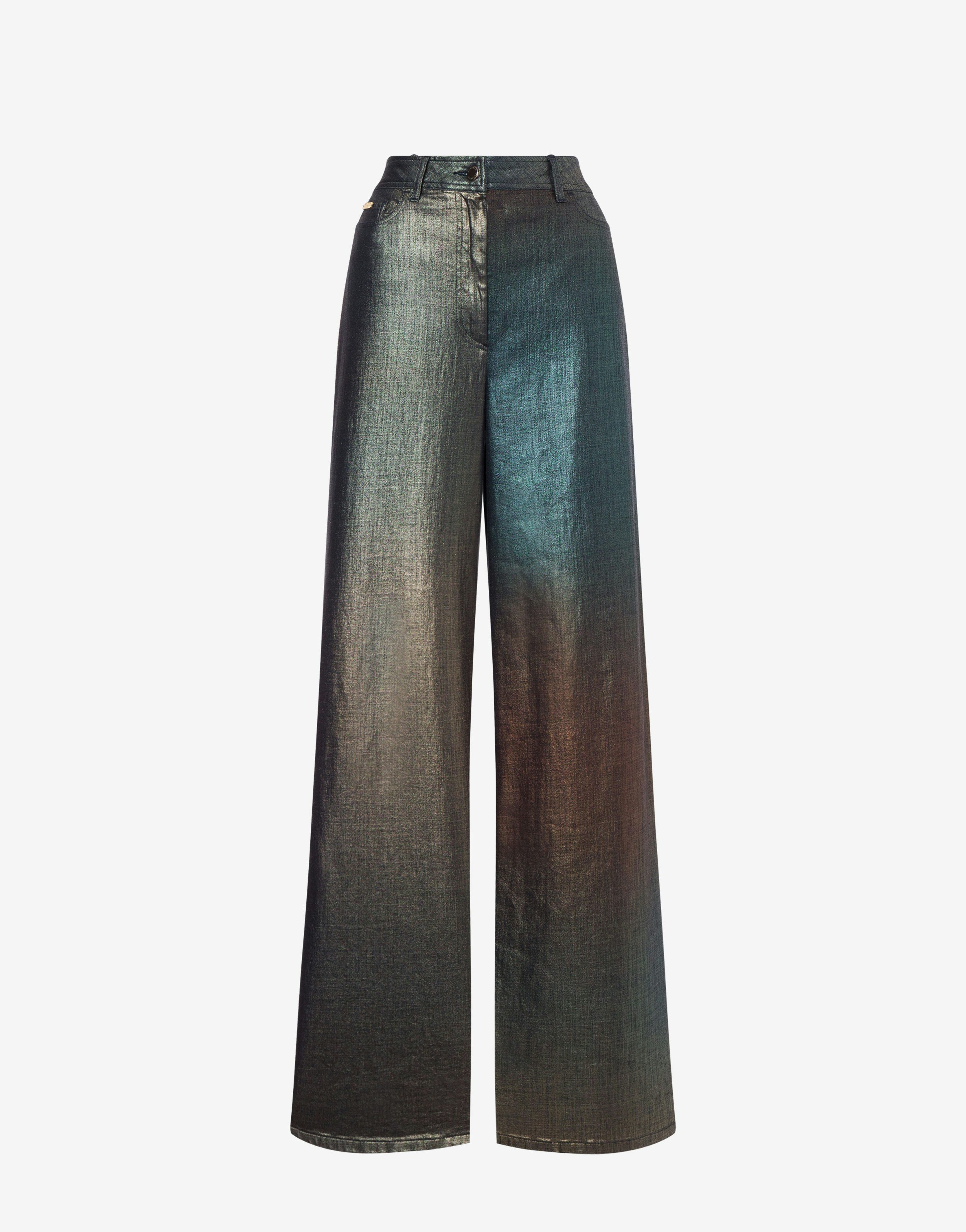 Laminated and shaded denim wide-leg trousers 0