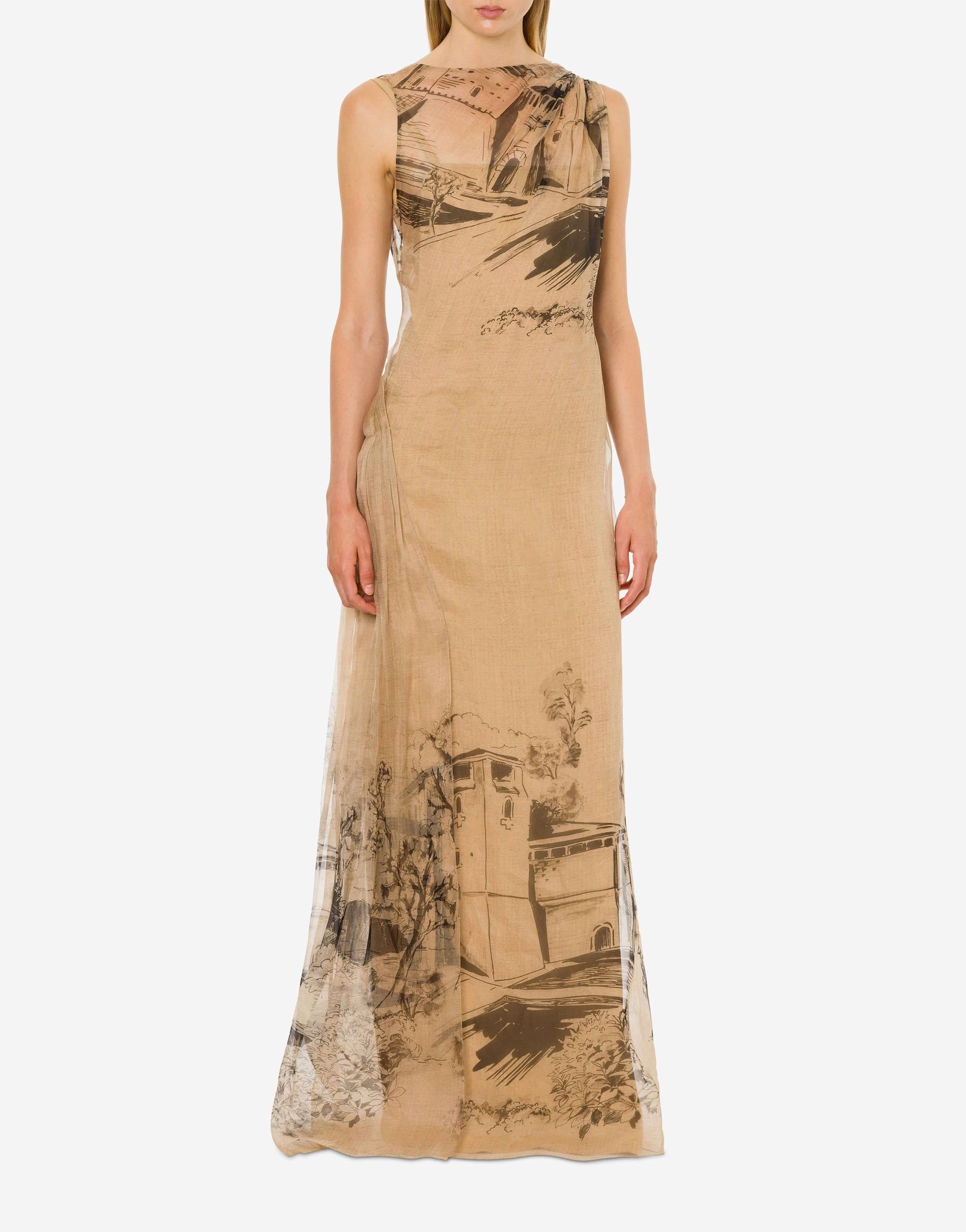 Silk organza dress with castle print 2