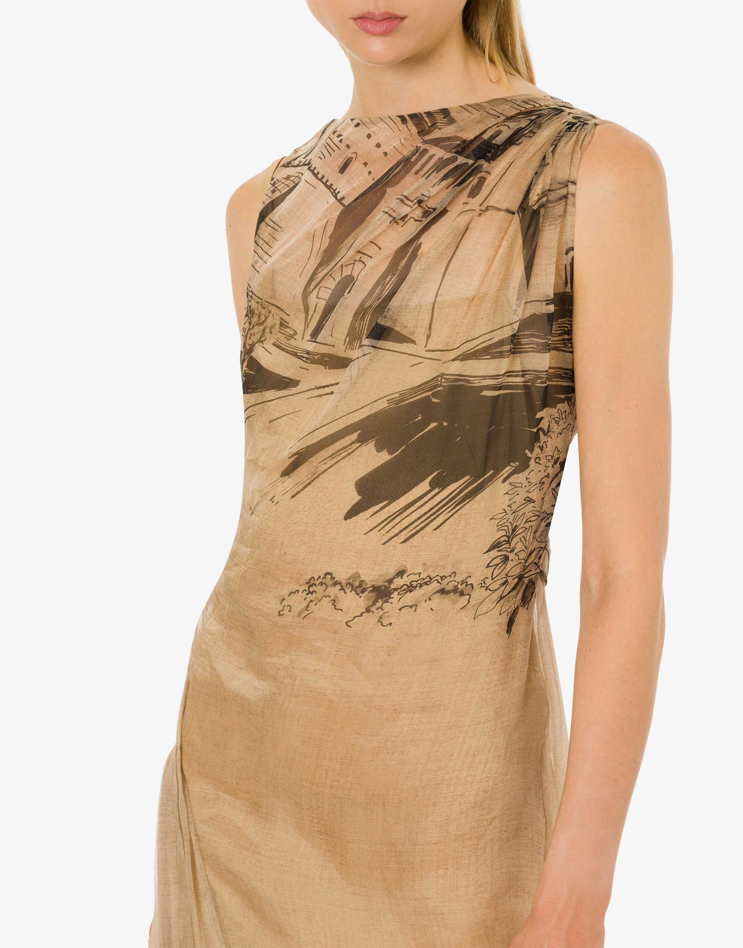 Silk organza dress with castle print 4