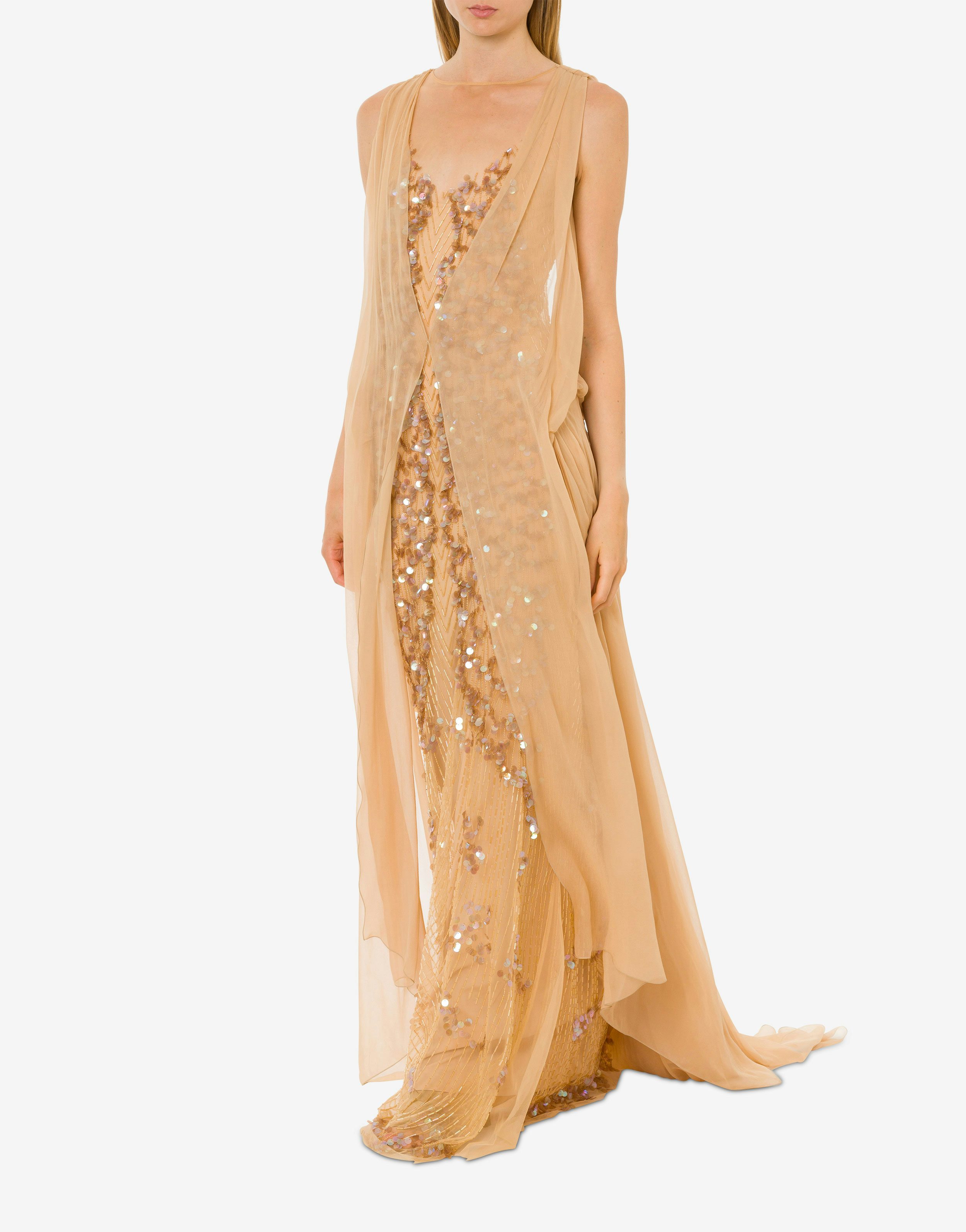 Long dress in sequins and organic chiffon. 1