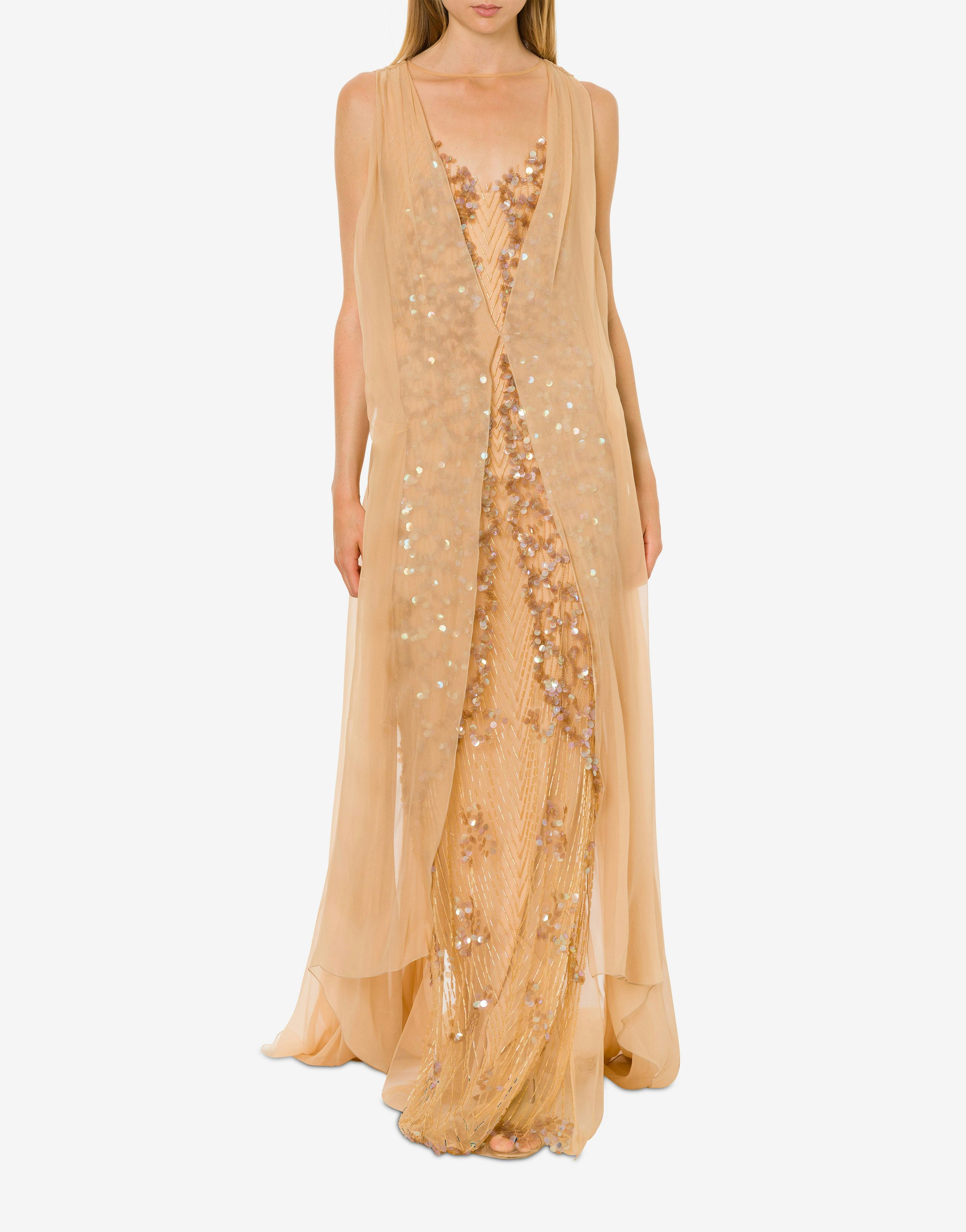 Long dress in sequins and organic chiffon. 2