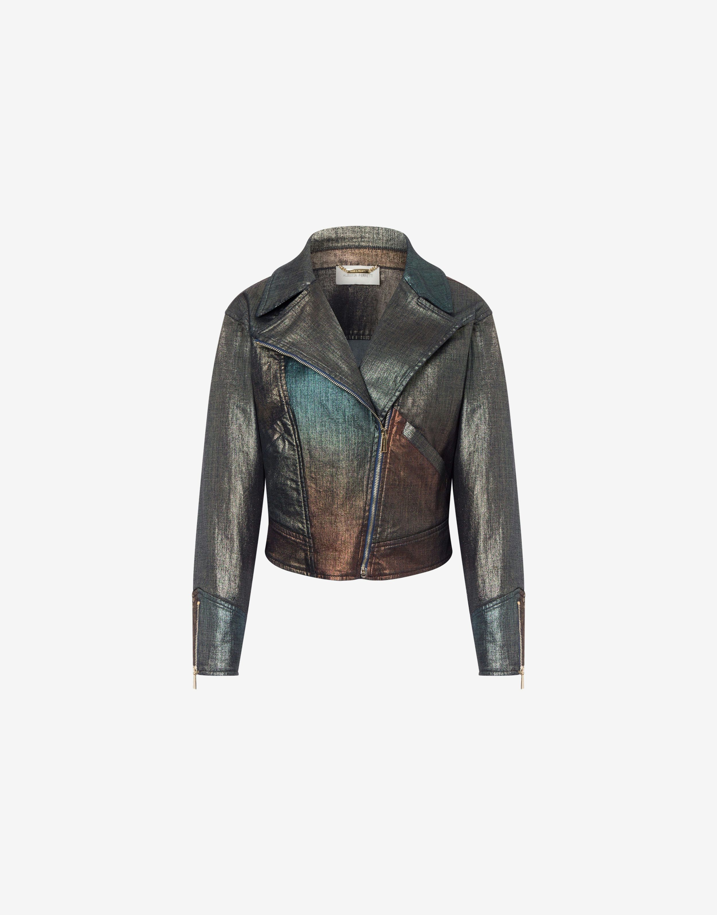 Shaded laminated denim biker jacket 0